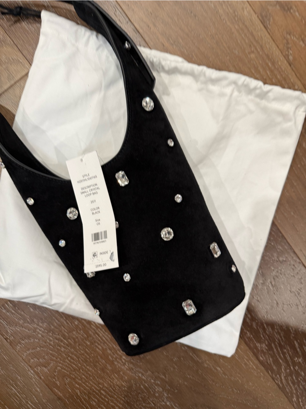 Veronica Beard Black Suede Shoulder Bag with Crystal Embellishments - Picture 9 of 13